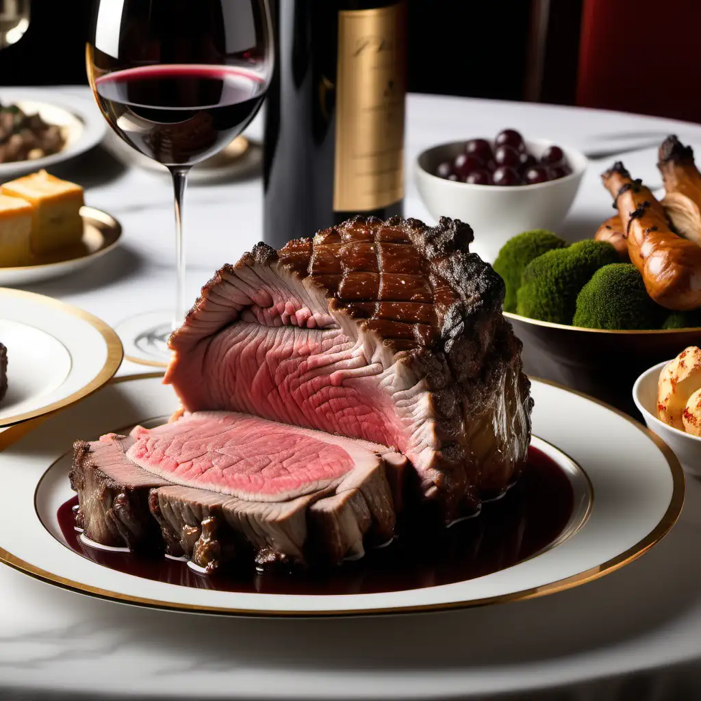 A lavish $1000 dinner could include indulgent prime rib, accompanied by fine wines, upscale appetizers, and a luxurious dessert from a renowned patisserie or bakery