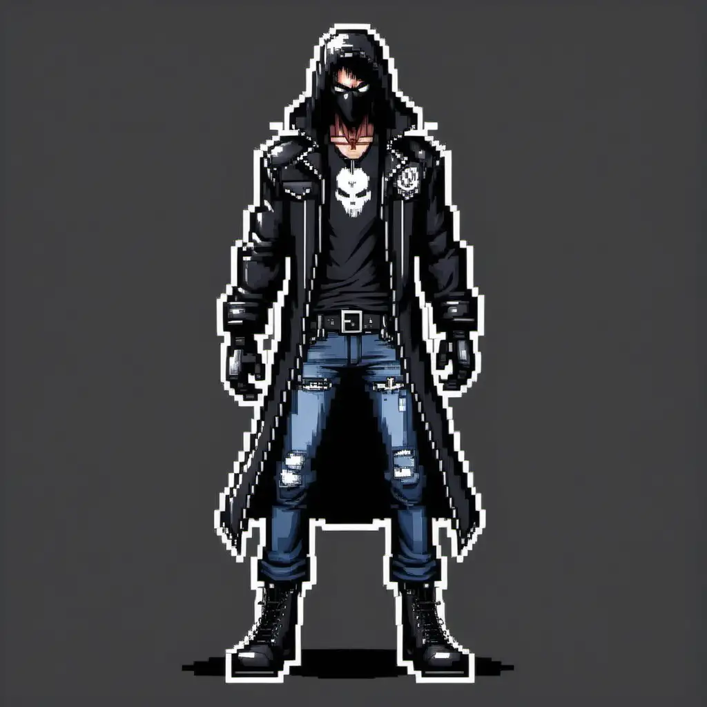 Pixel Art Beat Em Up Enigmatic Raven Fighter in Stealthy Stance