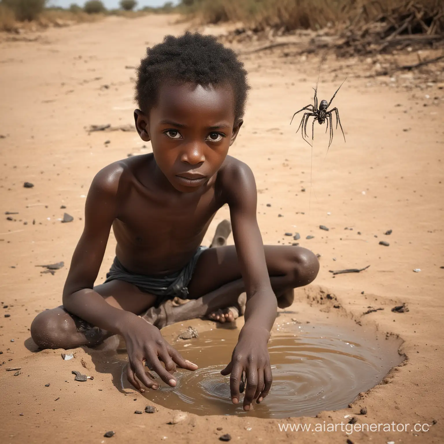 Нарисуй мне человека паука вора африканской воды на заднем фото голодающее черные дети

