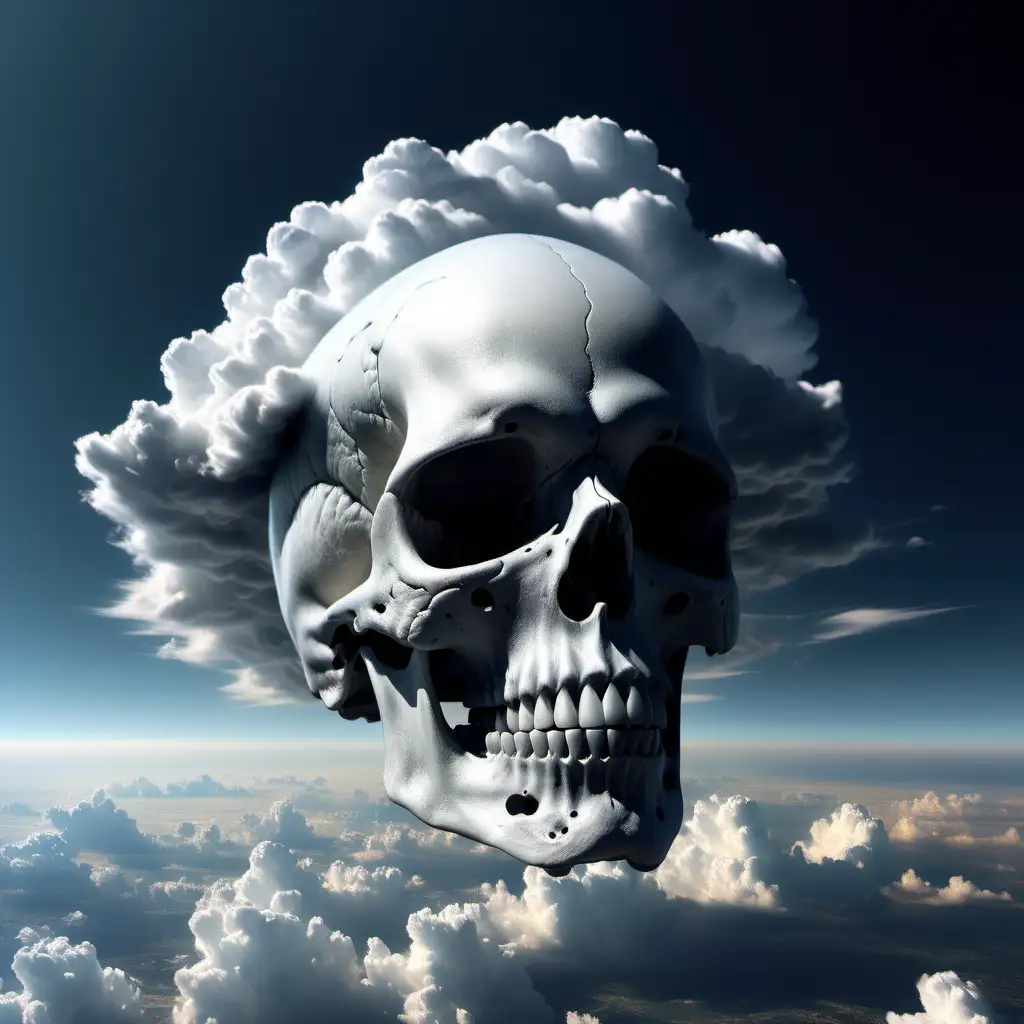 /imagine photorealistic image of a cloud shaped like a skull