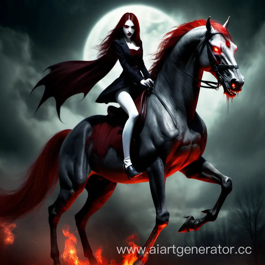 Лошадь, огненная, вампир, стройный человек, на коне, красные глаза, вампир