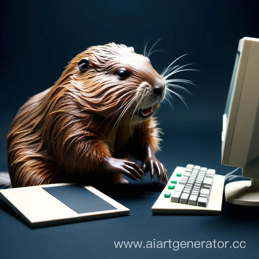 Energetic-Beaver-Engages-in-Fun-Computer-Games