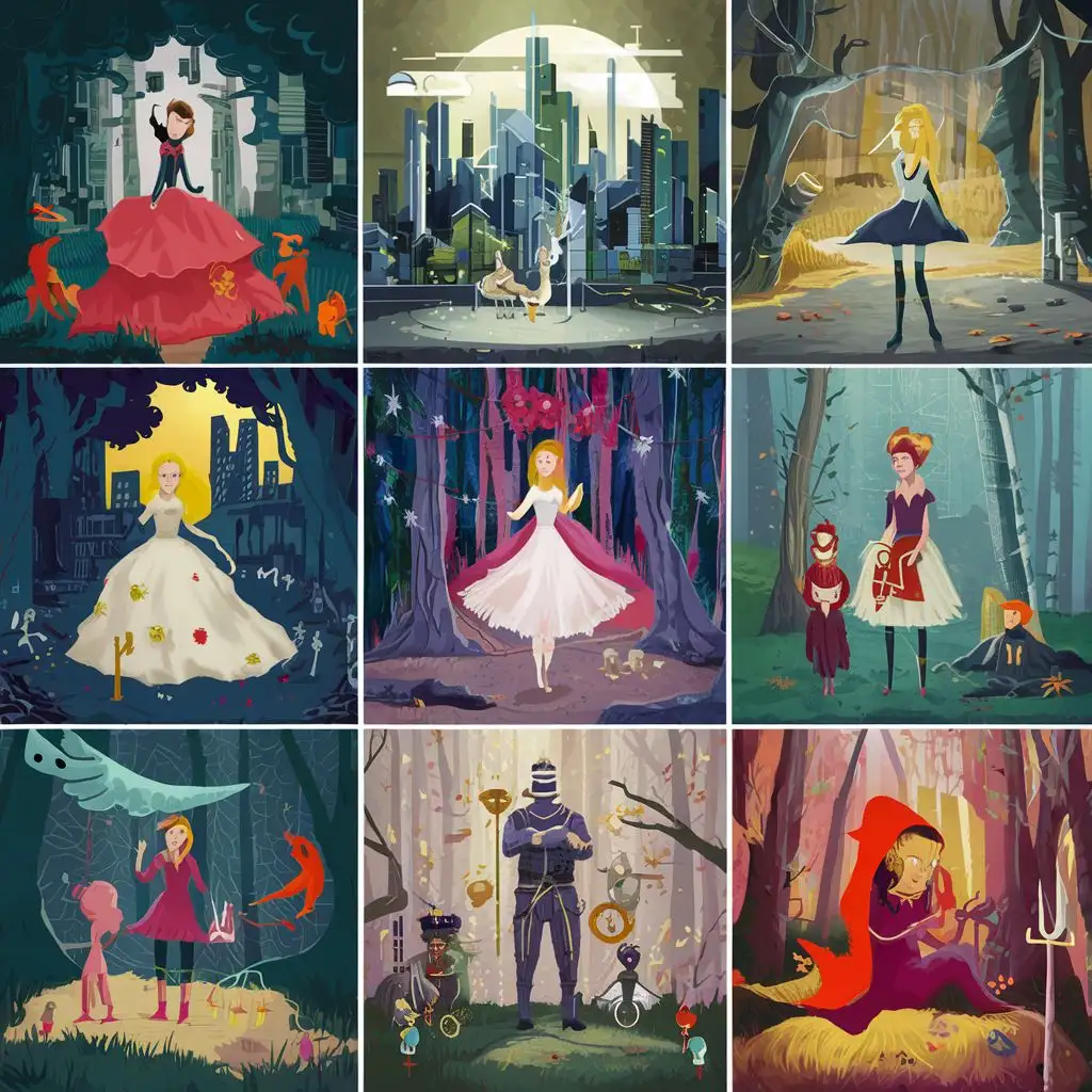 Creative interpretations of classic fairy tales, reimagined in modern or alternative settings.