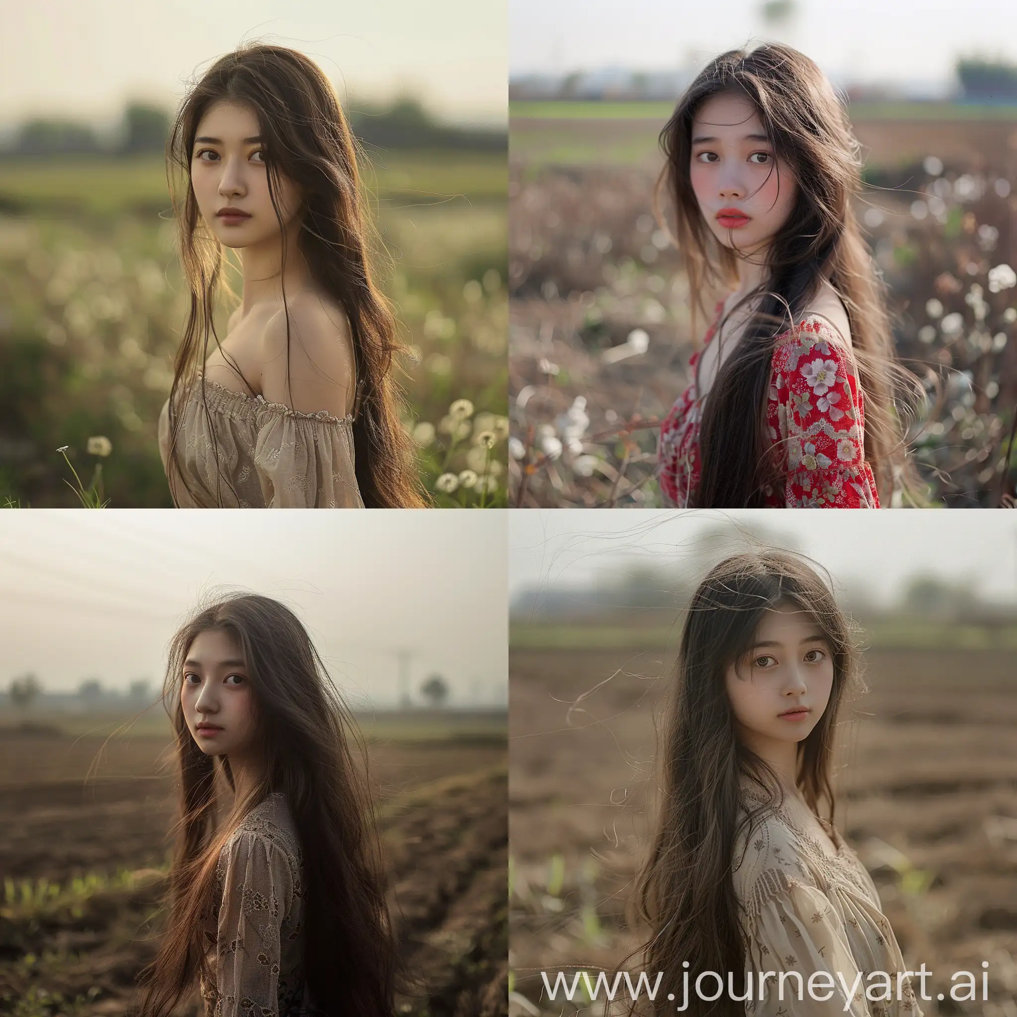 Beautiful-Young-Women-Standing-in-Rural-Chinese-Fields