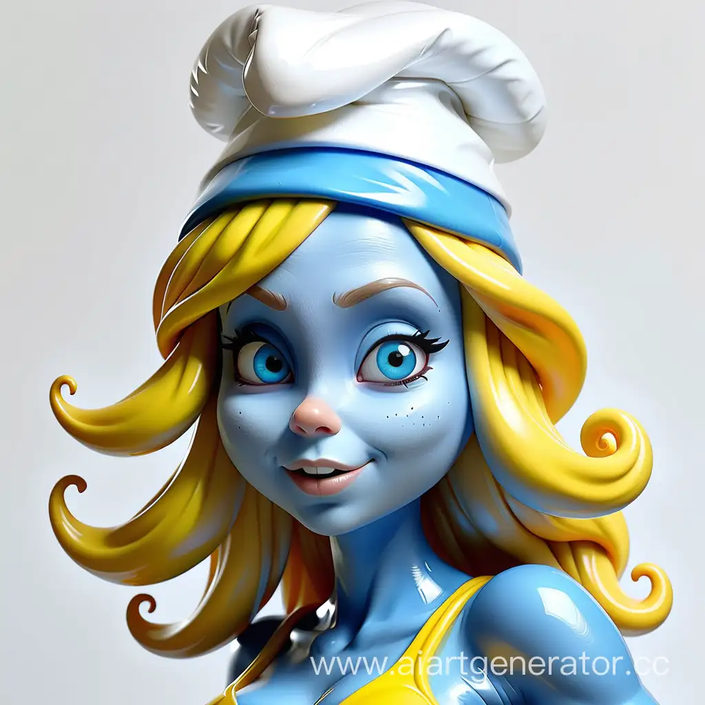 Smurfette-in-White-Latex-Cap-with-Glossy-Blue-Skin-and-Yellow-Rubber-Hair
