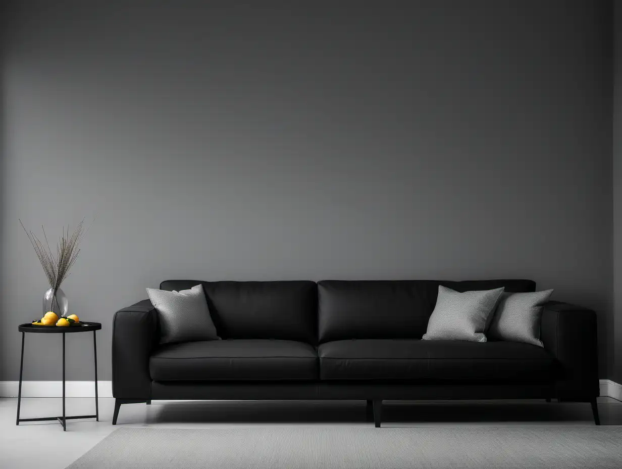 Commercial Photography, modern minimalist living room interior with  black sofa and grey wall