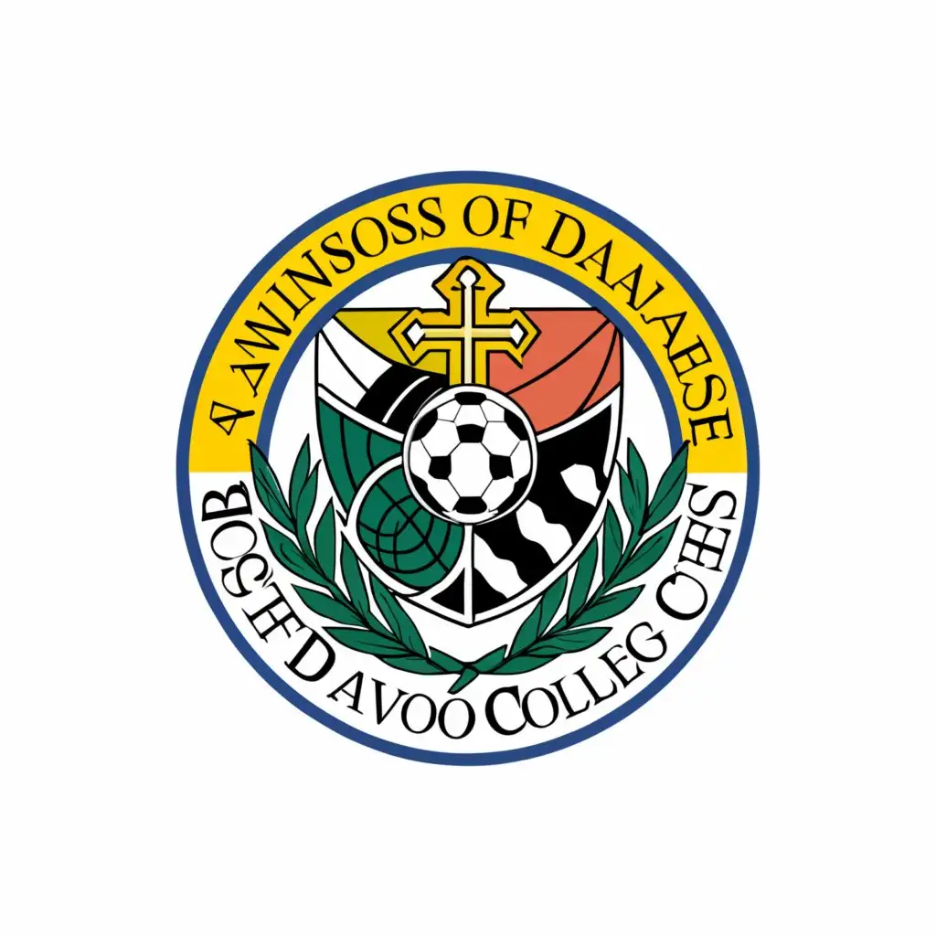 a logo design,with the text "ADMINISTRATION AND MANAGEMENT • HOLY CROSS OF DAVAO COLLEGE", main symbol:school type logo; administration and management: sports; circular logo,complex,be used in Education industry,clear background