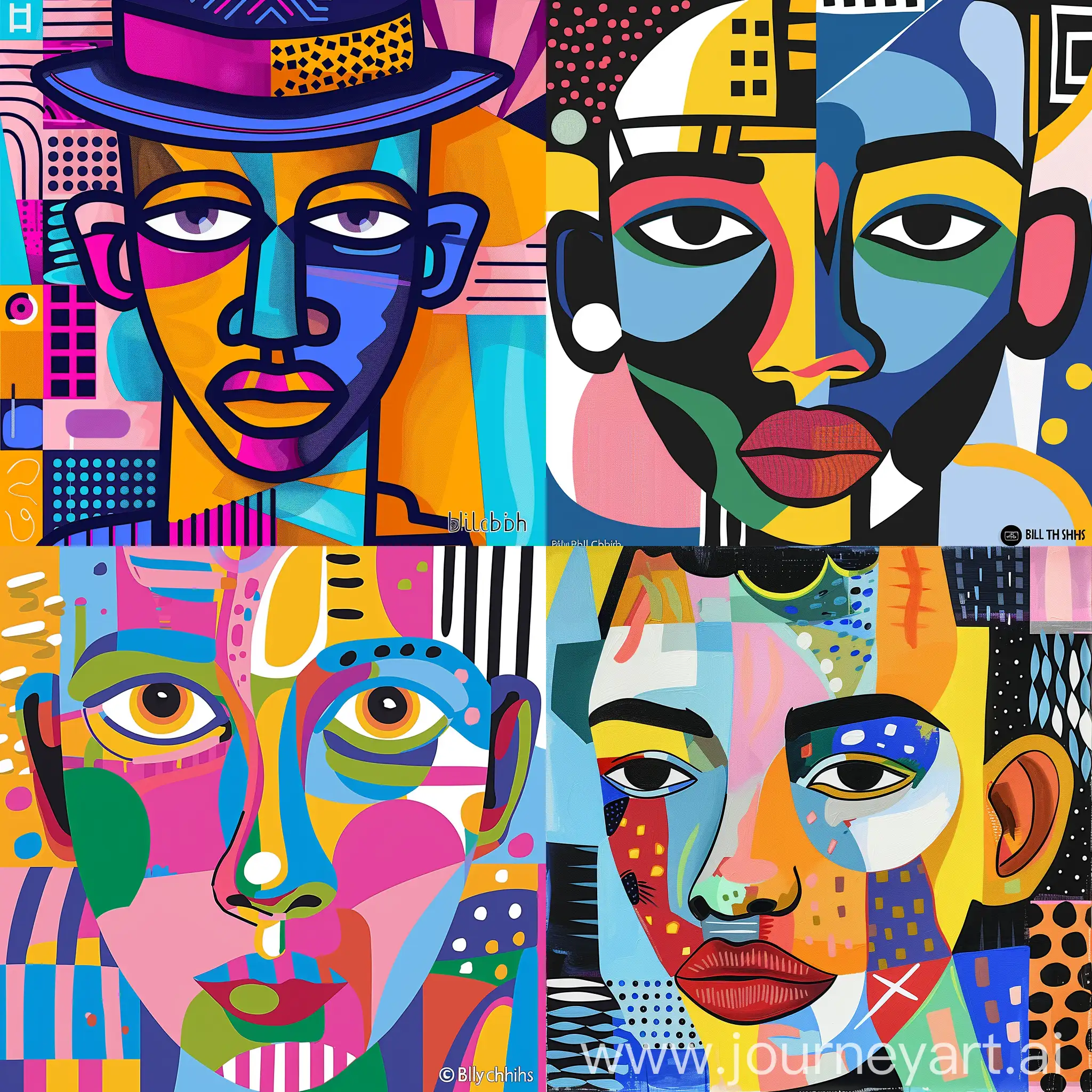 Contemporary Vibrant Memphis Style Abstract Portrait in Vector Art by Billy Childish