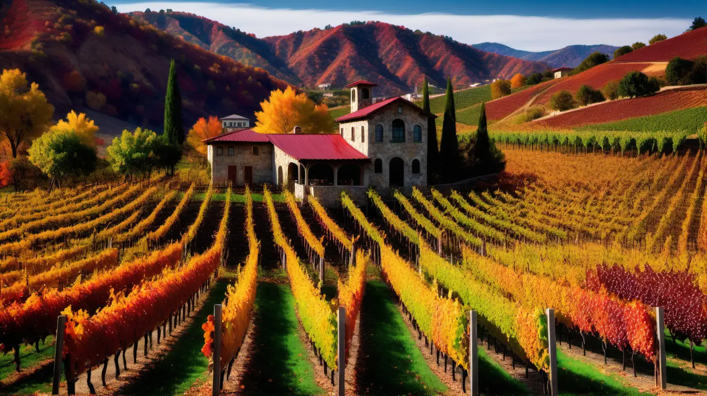Picturesque Autumn Vineyard Landscape at Rustic Winery