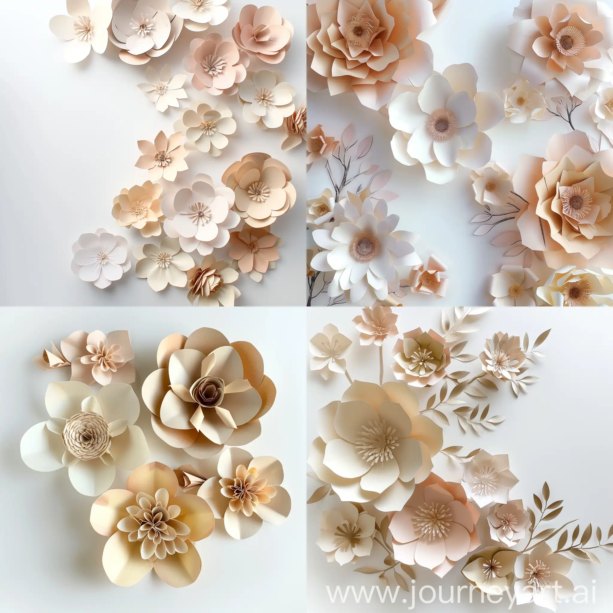 modern beige and light-pink flowers in craft paper on white background