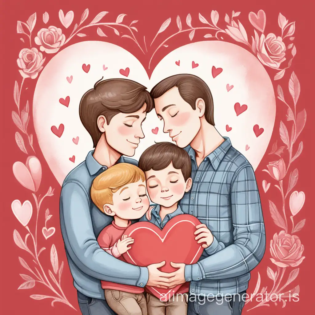 dad and mom give their two sons love and warmth. a picture in the style of a Valentine, says that "I love you."