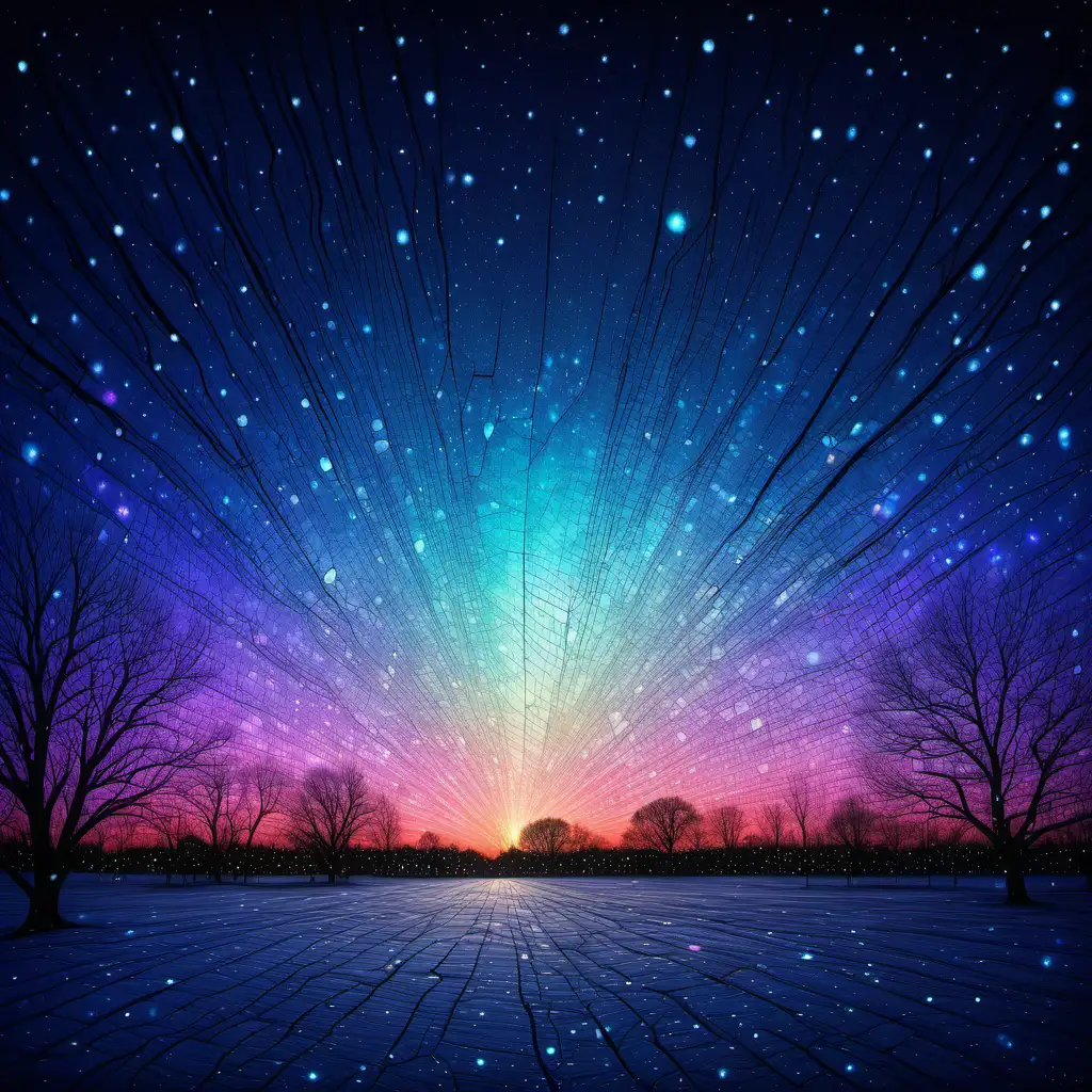 Mesmerizing Horizon of Iridescent Light and Glittering Snow in the Night Sky