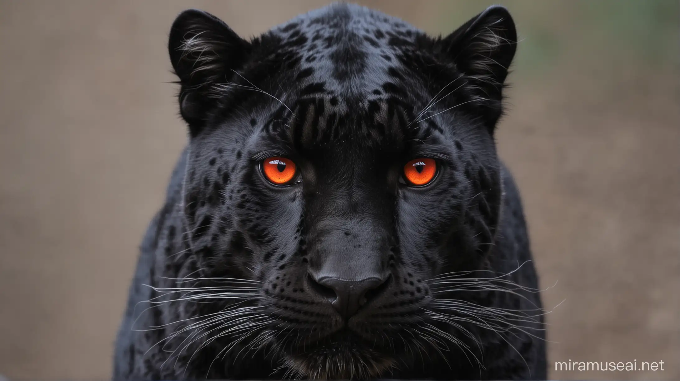 Intense Black Leopard Staring with Fiery Red Eyes