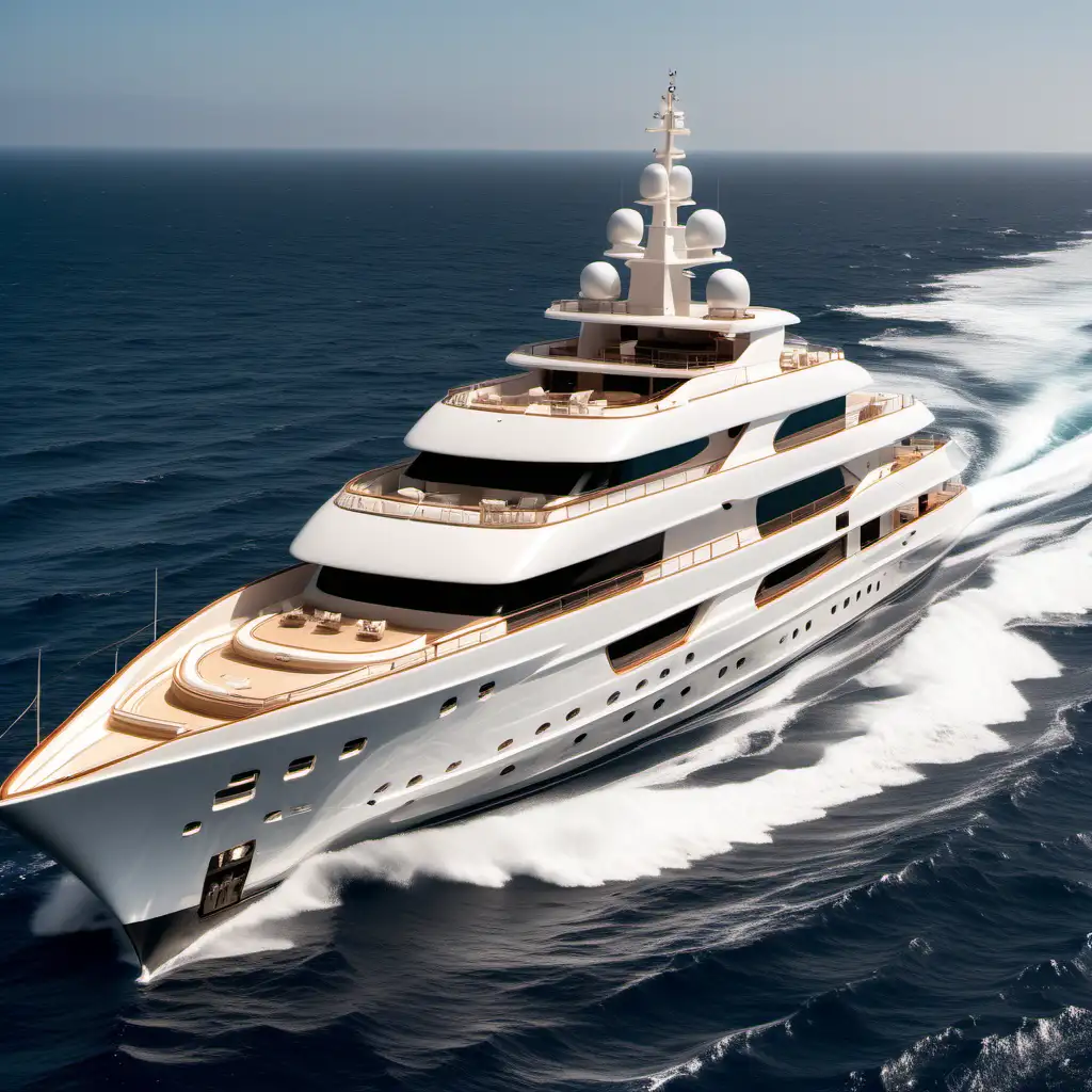 image of a luxury superyacht, up close, cruising along the Atlantic Ocean, on a sunny day