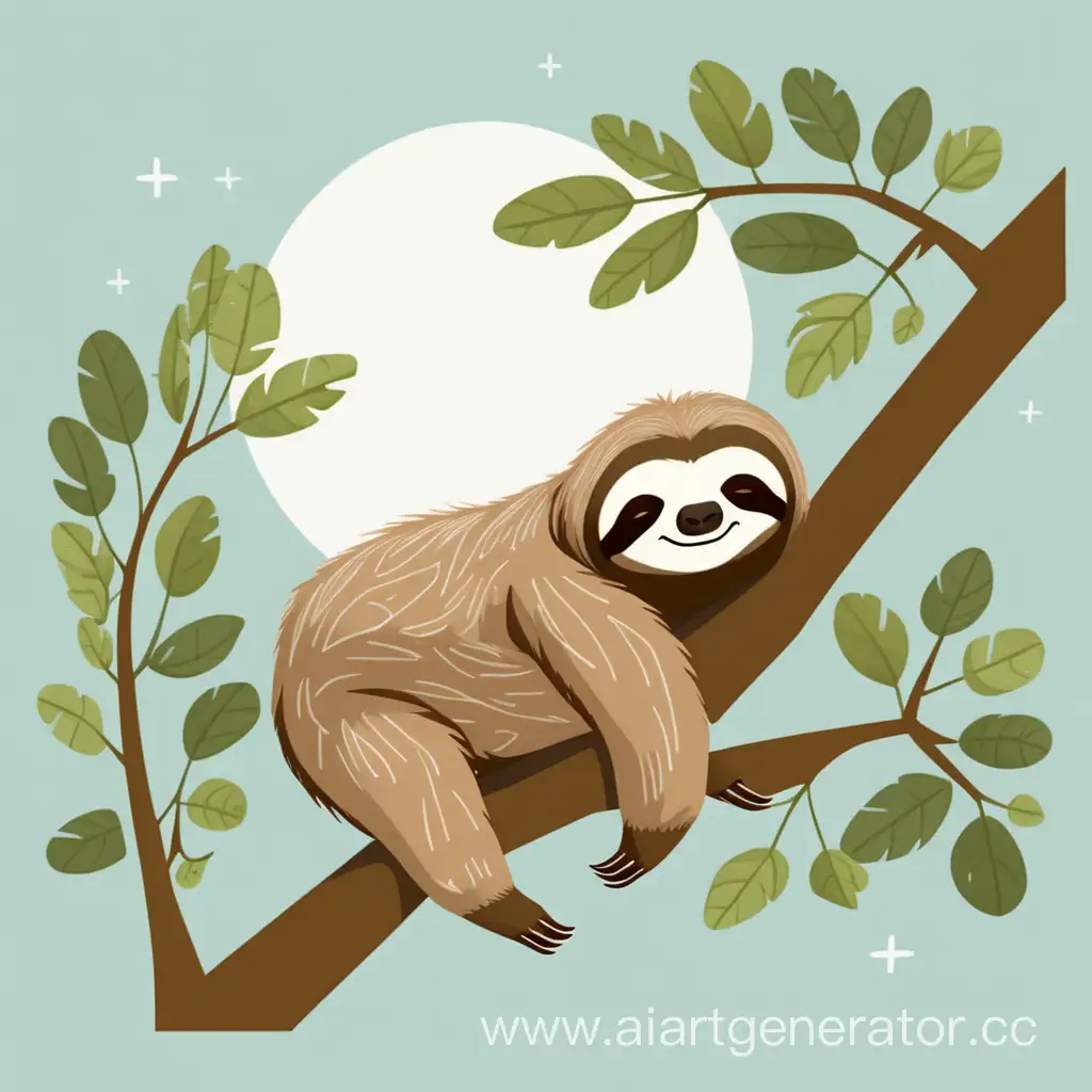 Serene-Sloth-Lounging-on-a-Branch-Relaxing-Wildlife-Art