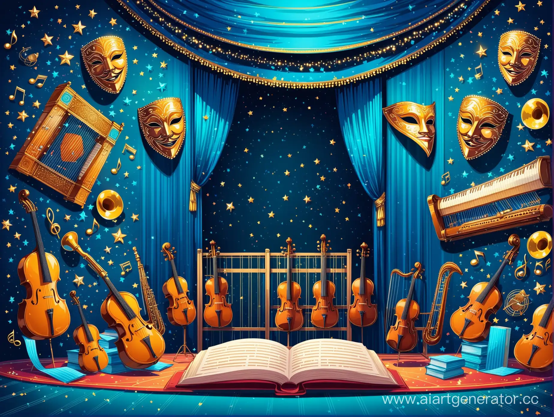 Vibrant-Cultural-Arts-Center-with-Musical-Instruments-and-Theatrical-Masks