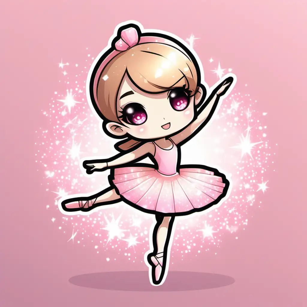 in cartoon anime chibi style, a pink paper ballerina  who sparkles and only has one leg, in a releve ballet position.