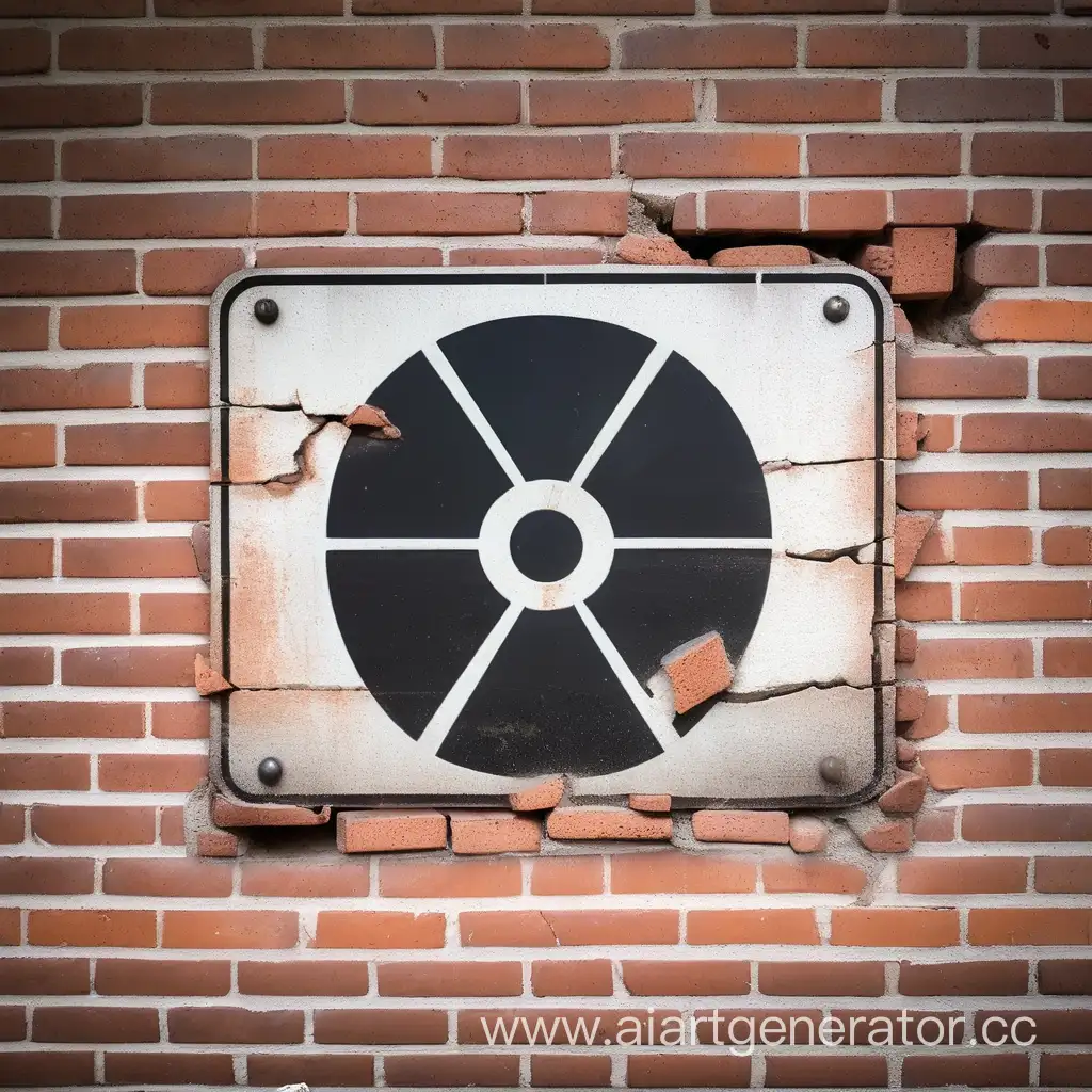 Знак радиации на разрушенной кирпичной стене