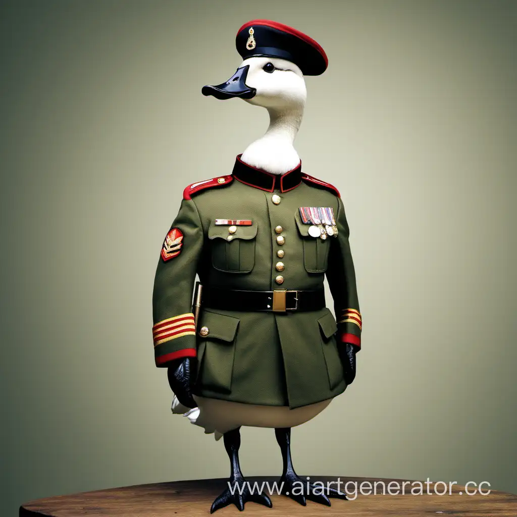 Goose in military uniform