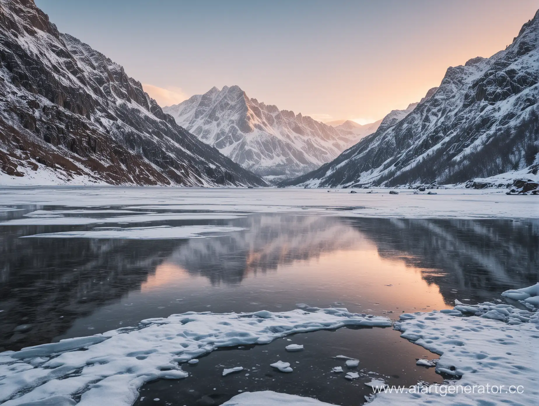 Scenic-Frozen-Lake-Surrounded-by-Majestic-Mountains