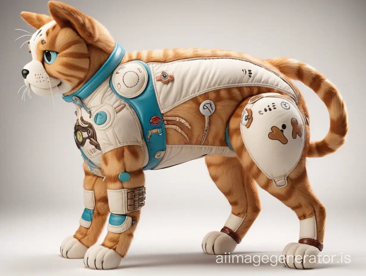 The back parts were separated from the cartoon cat and dog and the front parts of the cat and dog were sewn together in the abdominal area, resulting in a creature with two heads on different sides of the body