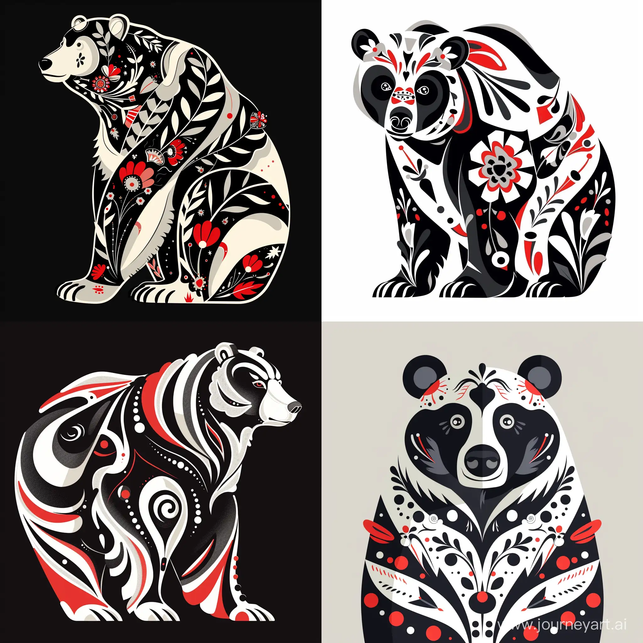 Russian-Folk-Style-Bear-TShirt-Minimalistic-Vector-Illustration-in-Black-White-and-Red