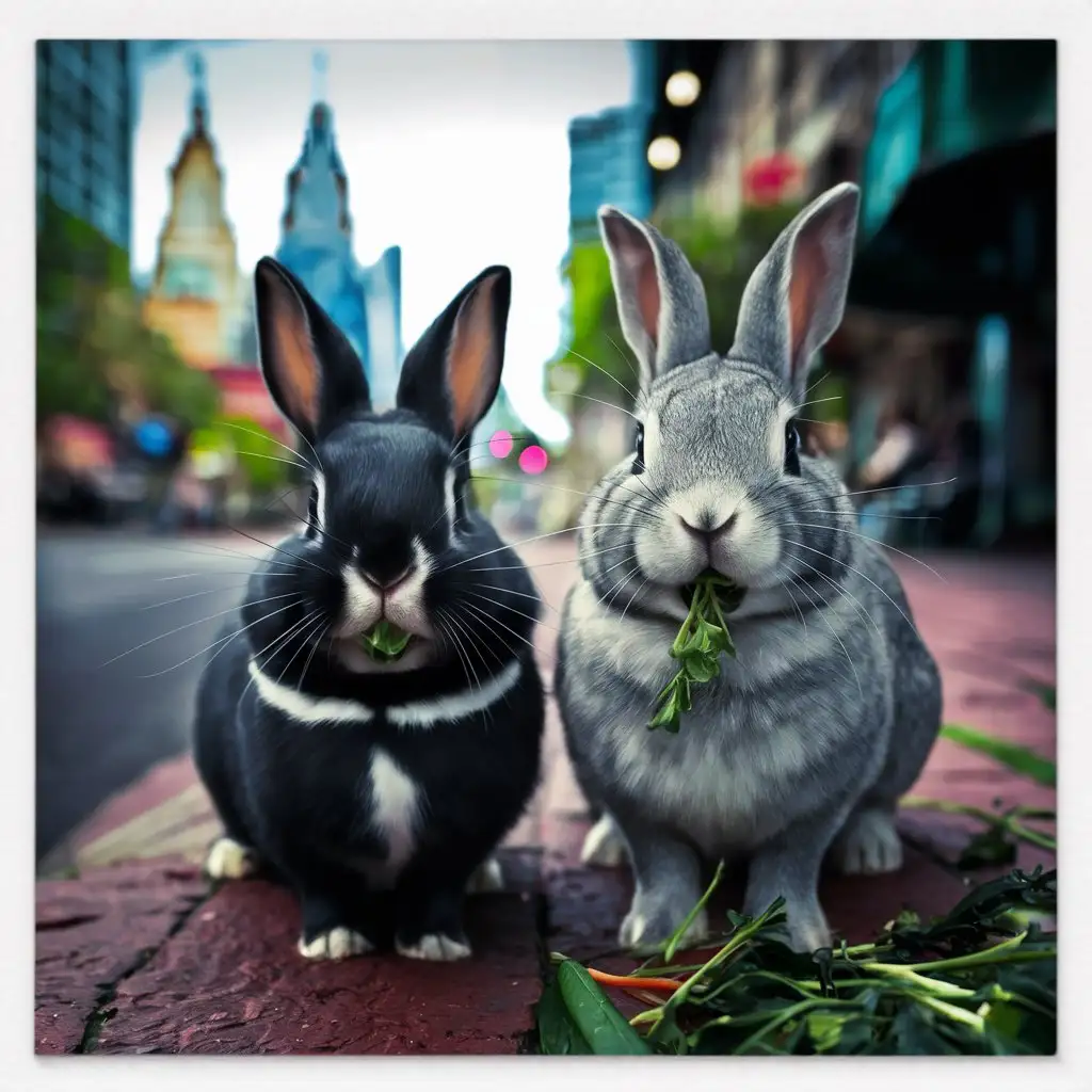 Black and Gray Rabbits Enjoying Melbournes Outdoors