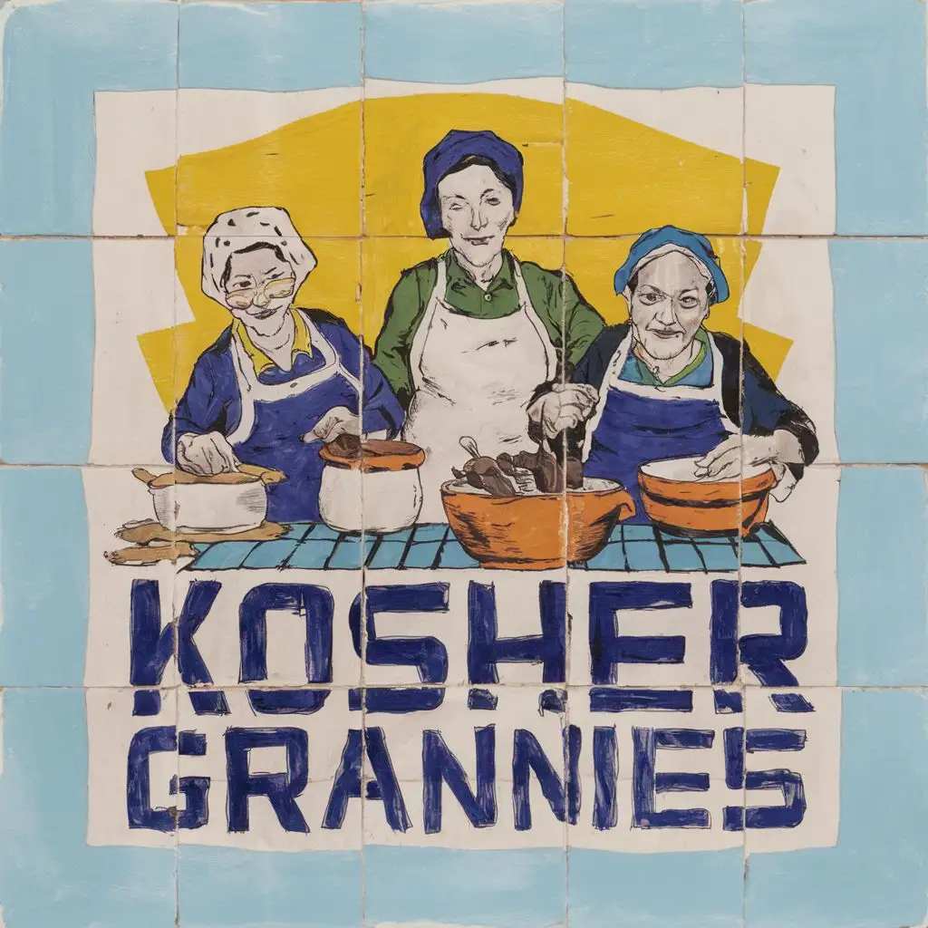 LOGO-Design-For-Kosher-Grannies-Vibrant-Yellow-Blue-Palette-with-Portuguese-Tile-and-Paul-Klee-Inspiration