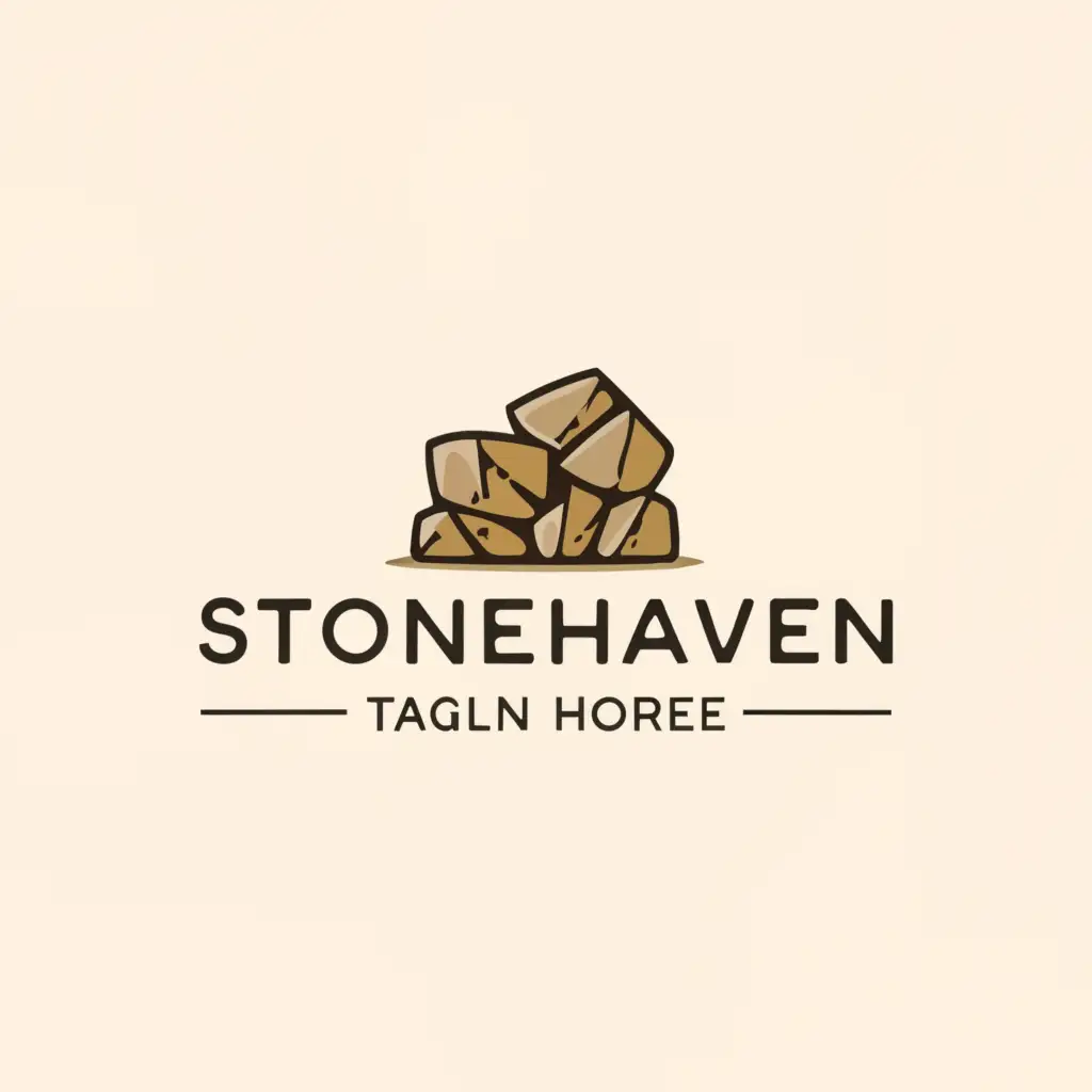 a logo design,with the text 'Stonehaven', main symbol:stones being used by workers to create a home one stone at a time,Moderate,be used in Construction industry,clear background make it like blue color that looks good

