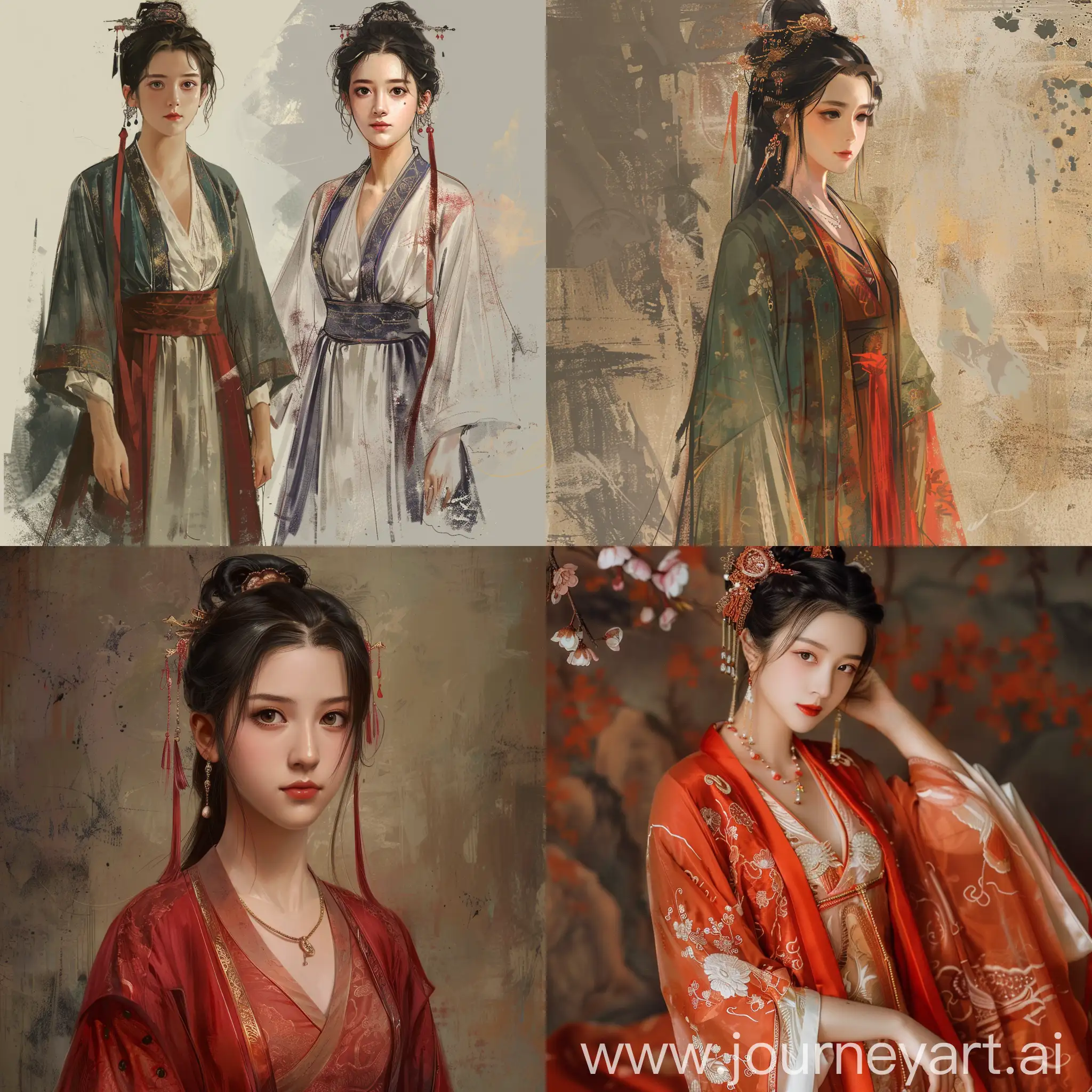 帮我画一副中国古典美女的照片，衣服式样以唐代标准
。