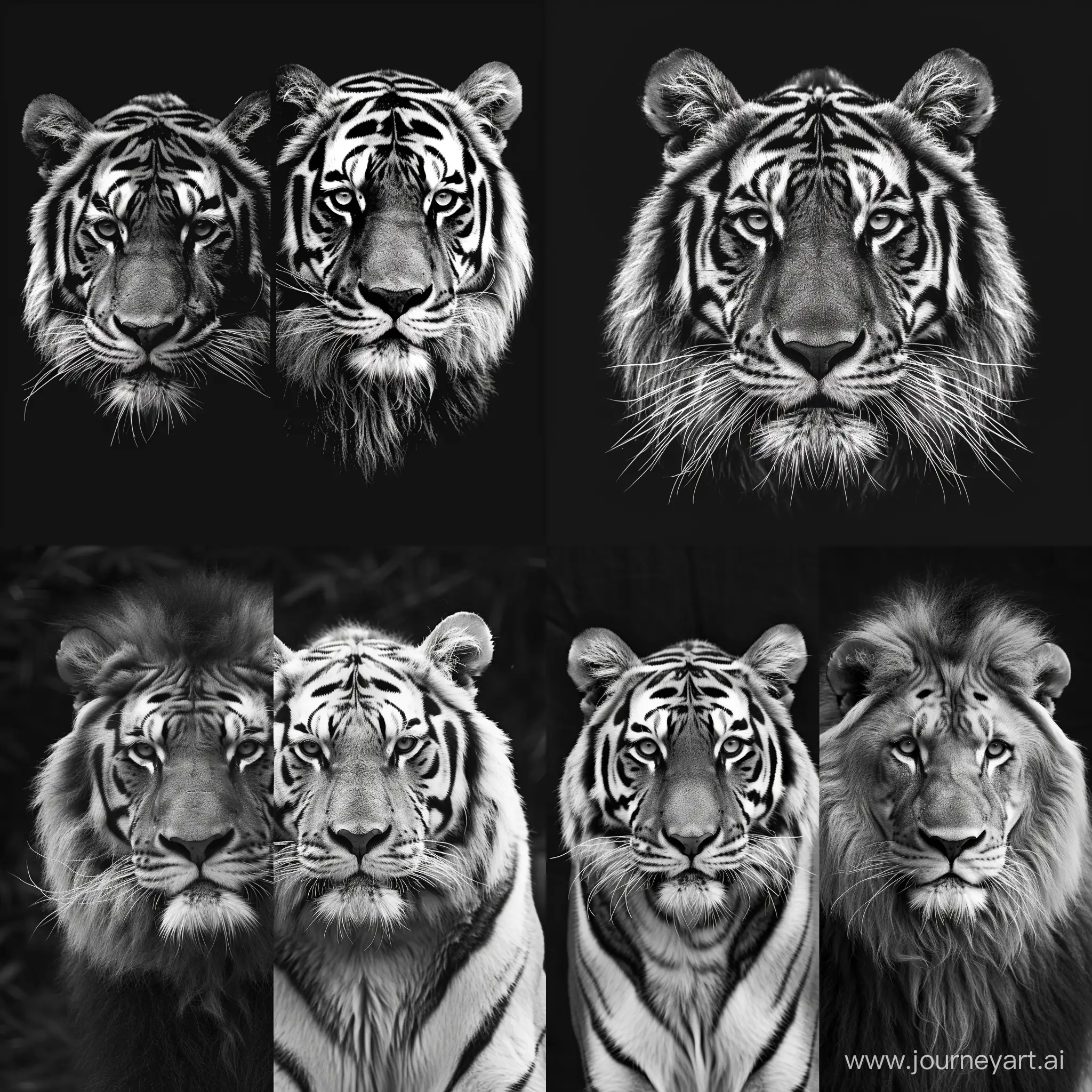 only black and white colors. tiger lion