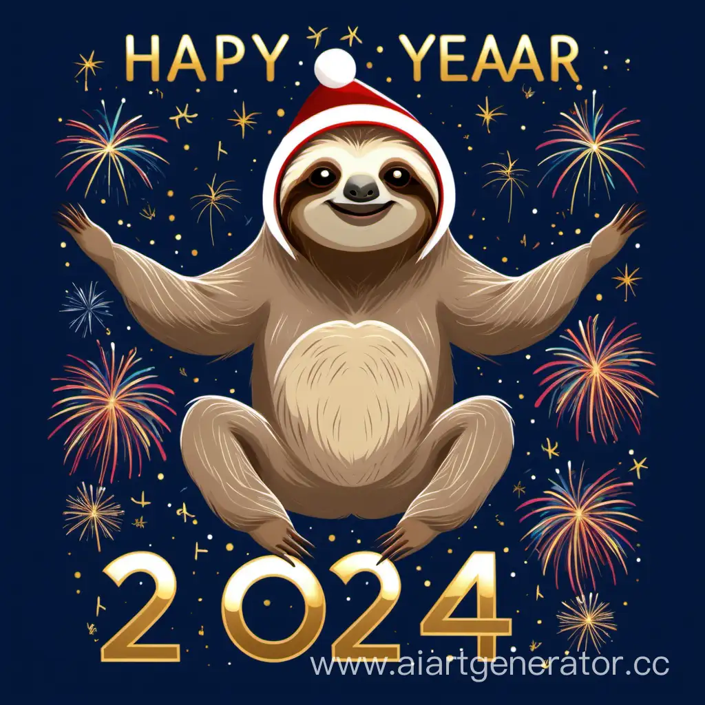 Adorable-Sloths-Celebrating-New-Year-2024-in-a-Cozy-Jungle-Setting