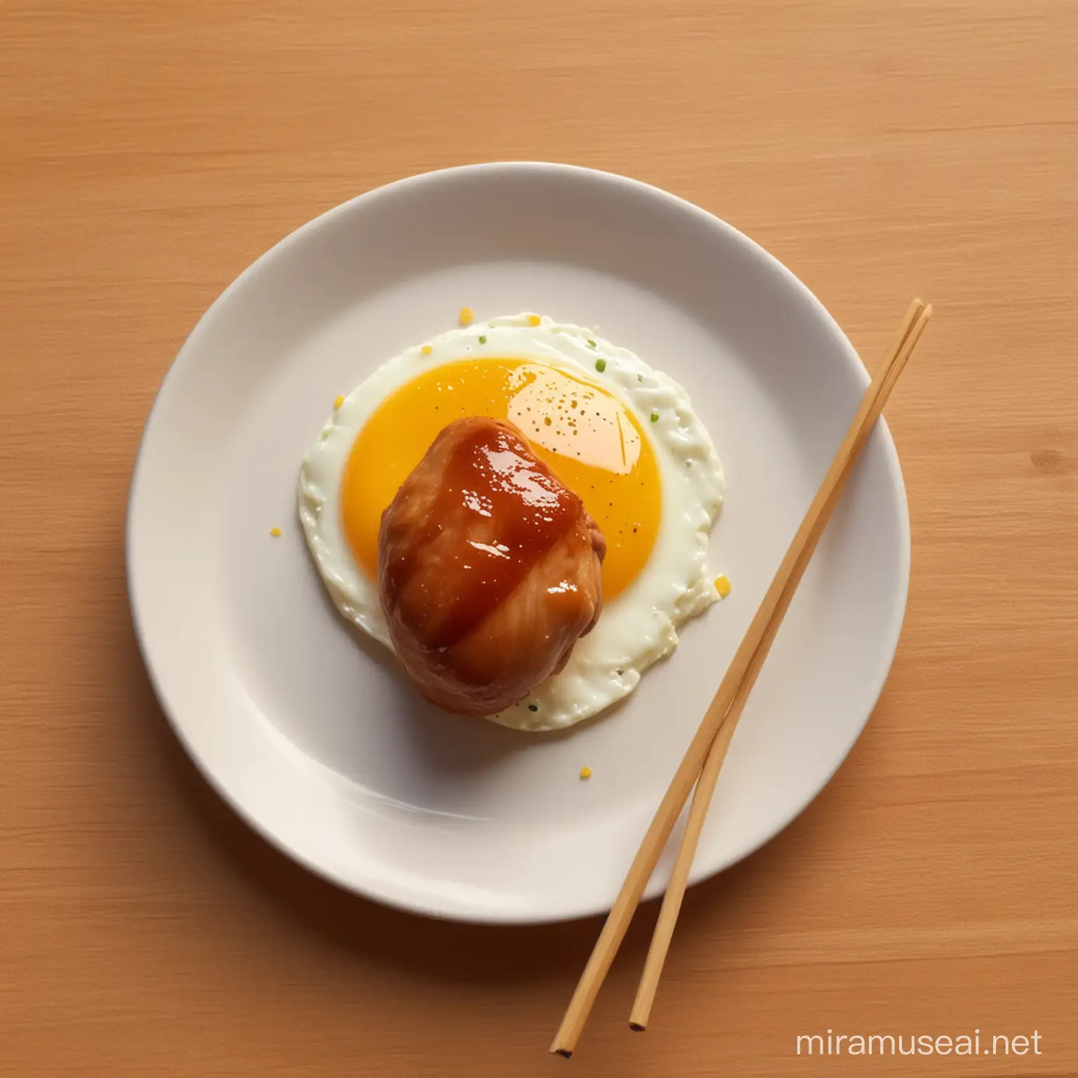 Use chopsticks to pick up  an egg and a chicken leg ,disney pixar style

