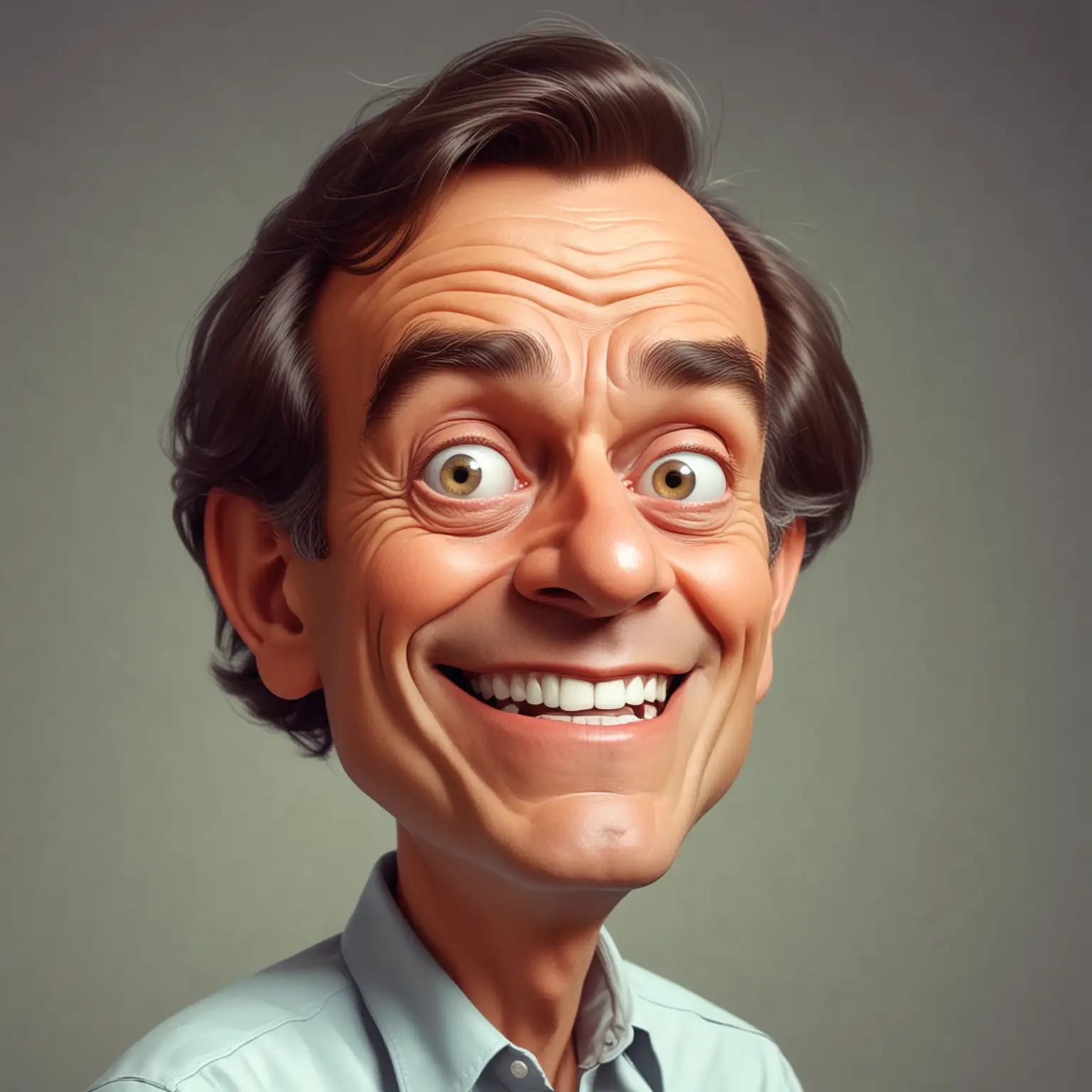 A cartoon caricature of a [Richard Feynman] and making funny faces in the style of Pixar.
