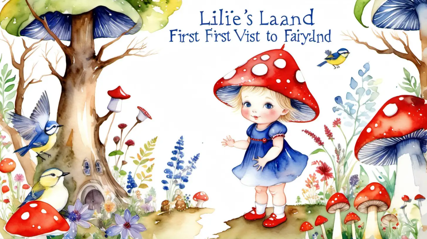 Enchanting Watercolor Book Cover Lillies First Visit to Fairyland with a Toadstool Hat