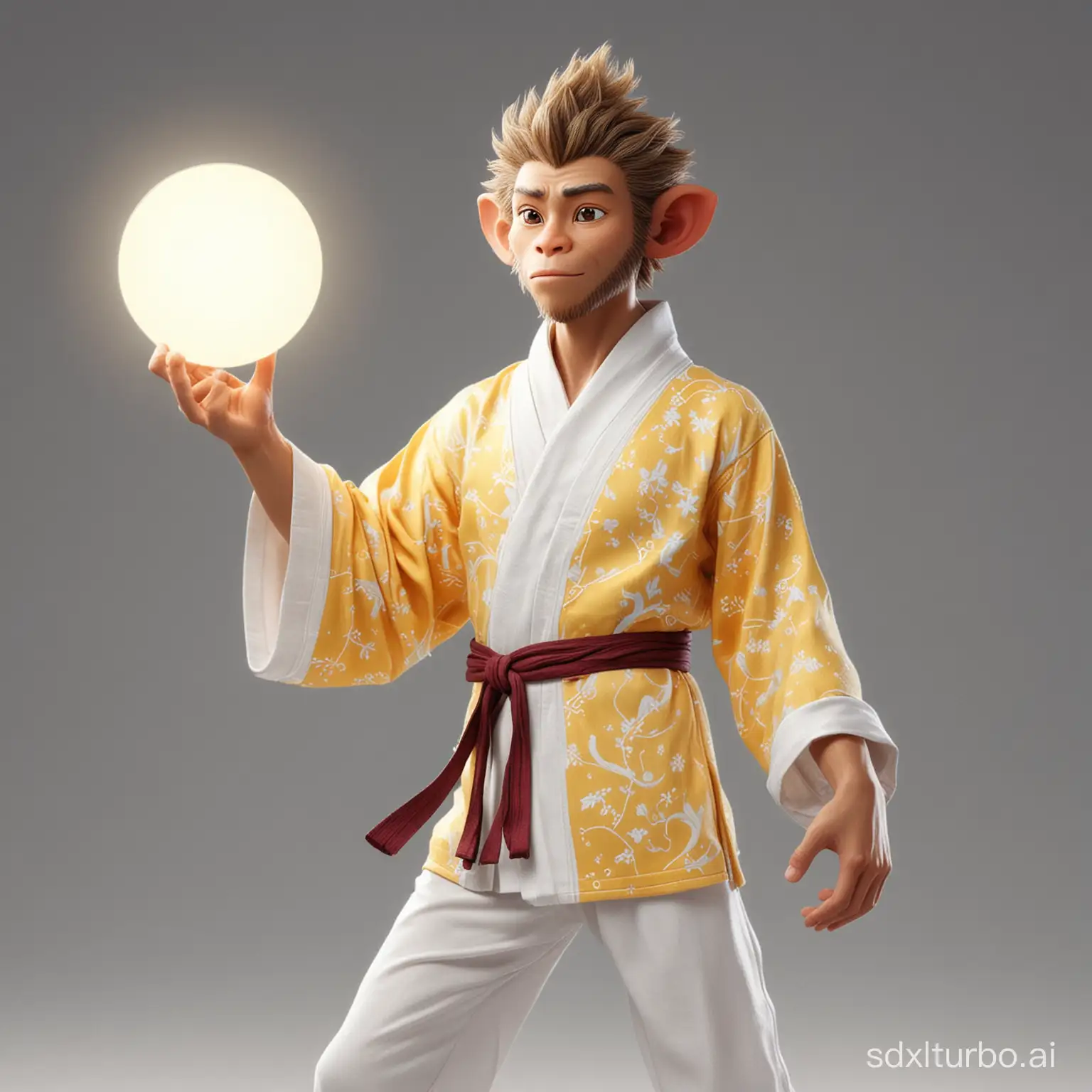 Sun Wukong is wearing pajamas, not holding anything in his hands, modern minimalist style.