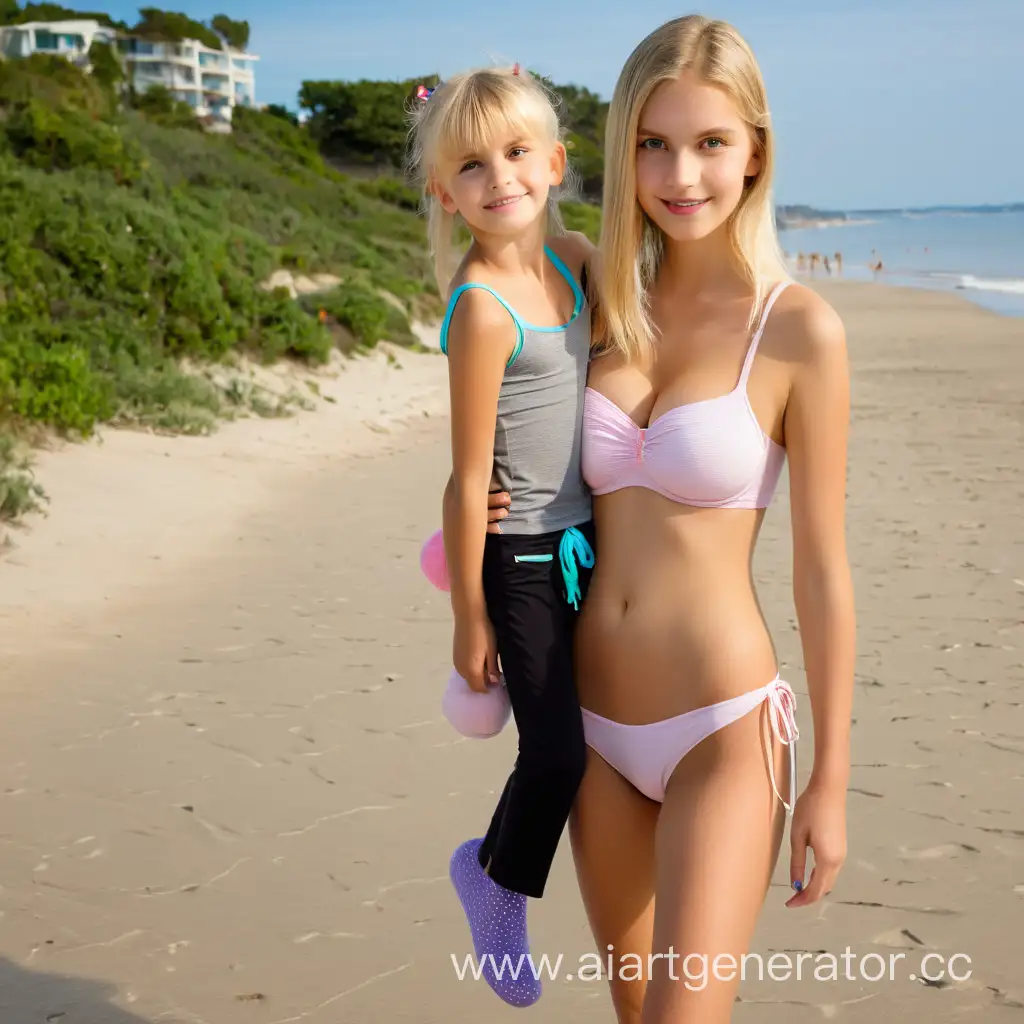 very busty 12yo girl at beach carrying doll
cute innocent face slim waist blonde hair fair skin