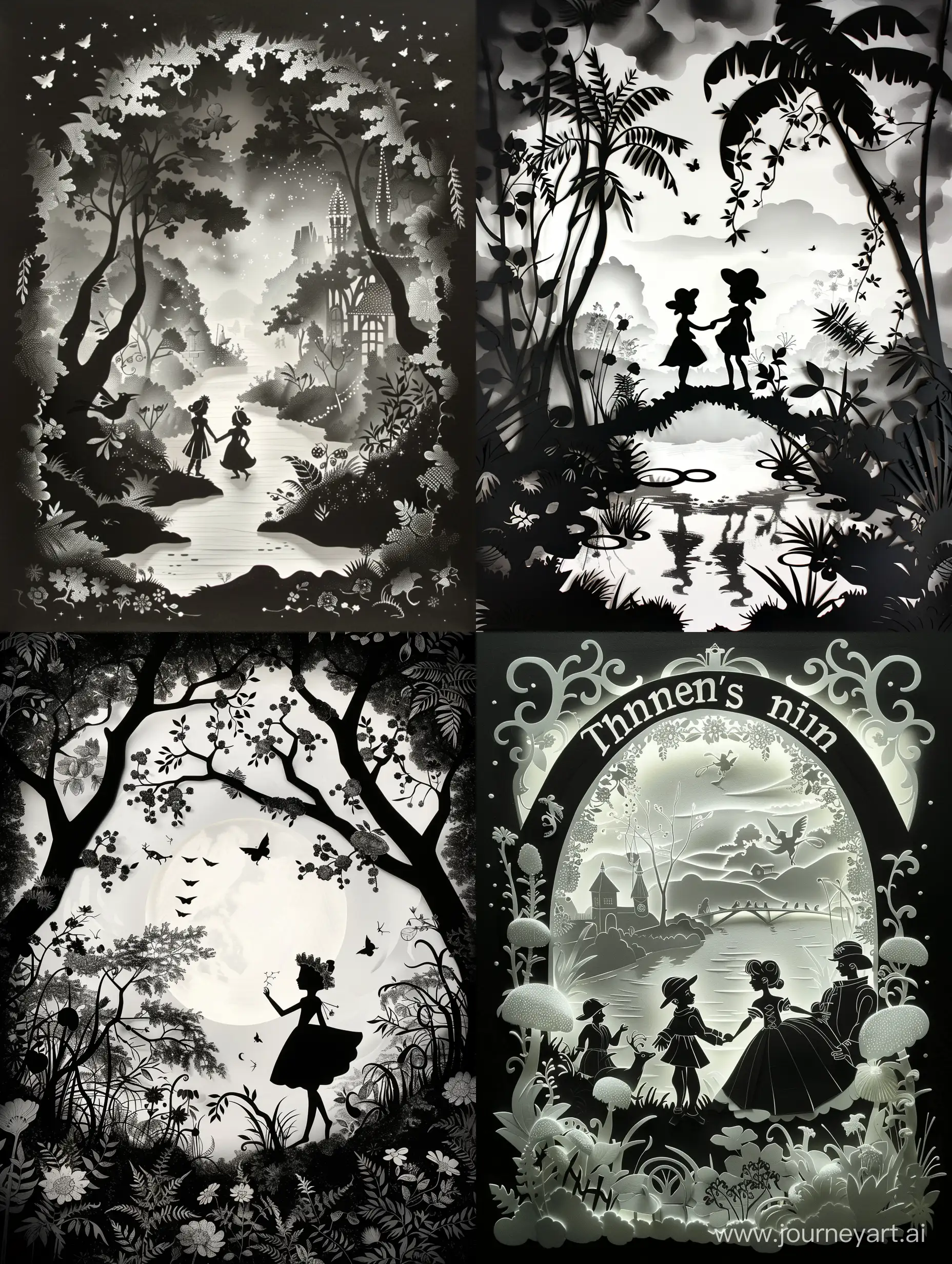 Ein sehr schöne Plakat zu Andersen Märchen Däumelinchen in Scherenschnitt Technik meisterhaft gemacht aus schwarzem und weißem Papier. Ein Meisterwerk. 