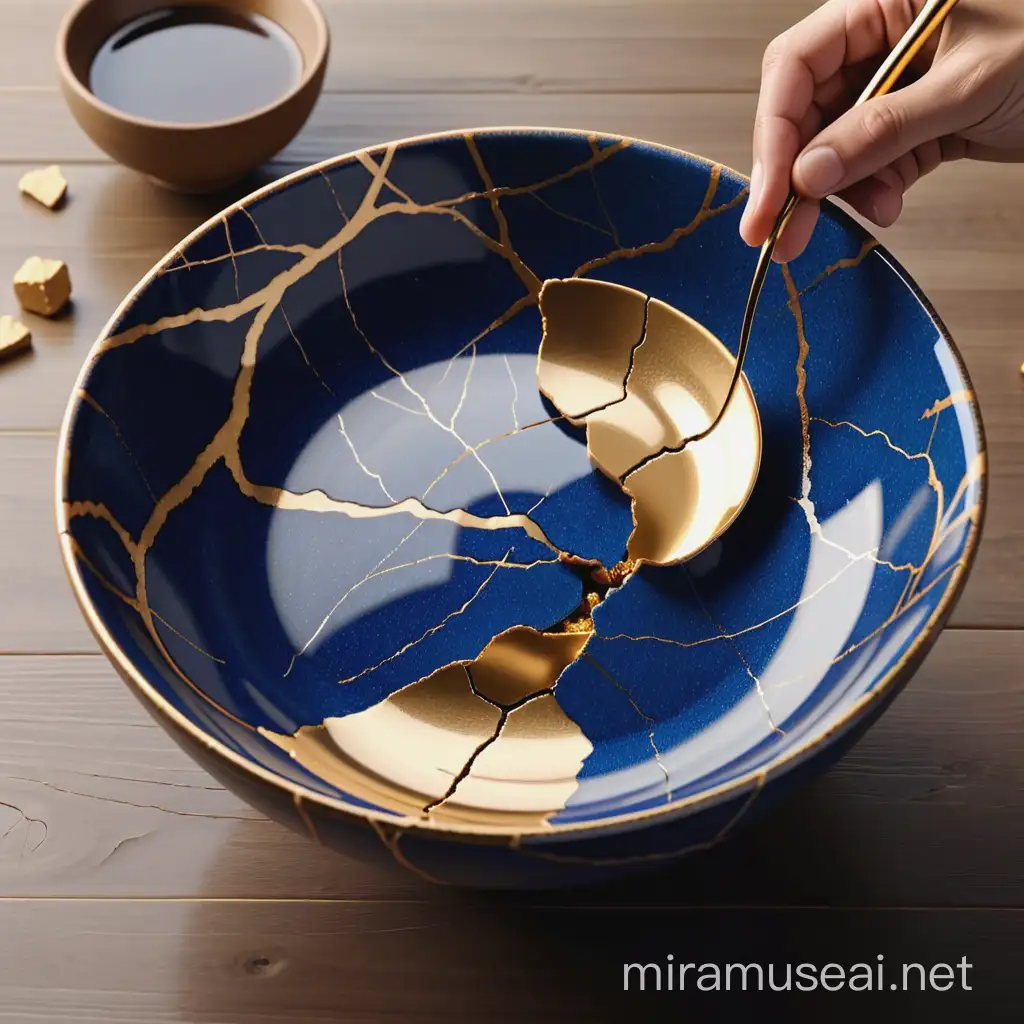 Kintsugi, japan concept of repair broken things, bowl
 realistic, high resolution, 4K