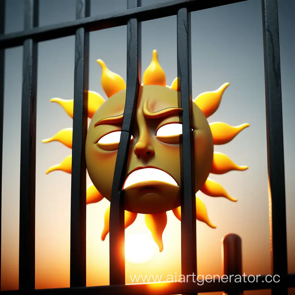 Sad sun is behind bars