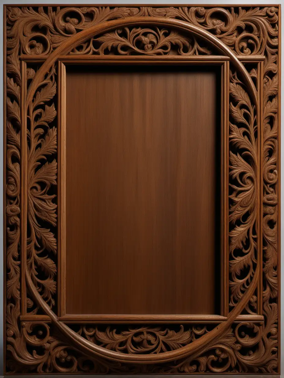 front aligned view of a narrow, delicately detailed border framing a wooden panel