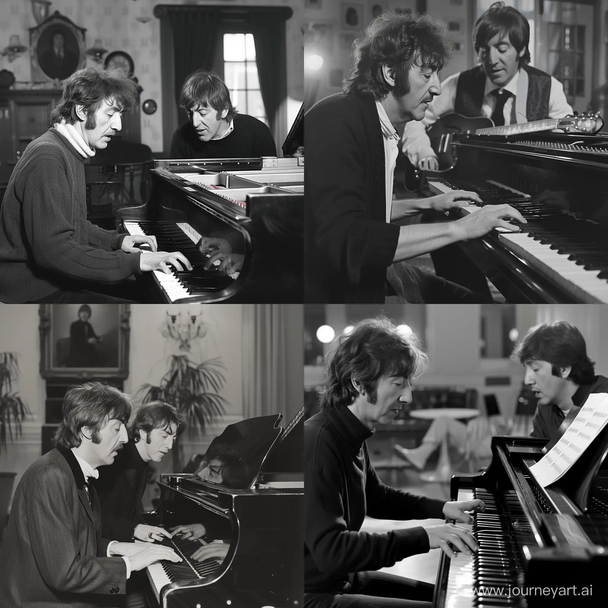  John Lennon plays on piano with Paul McCartney photo style
