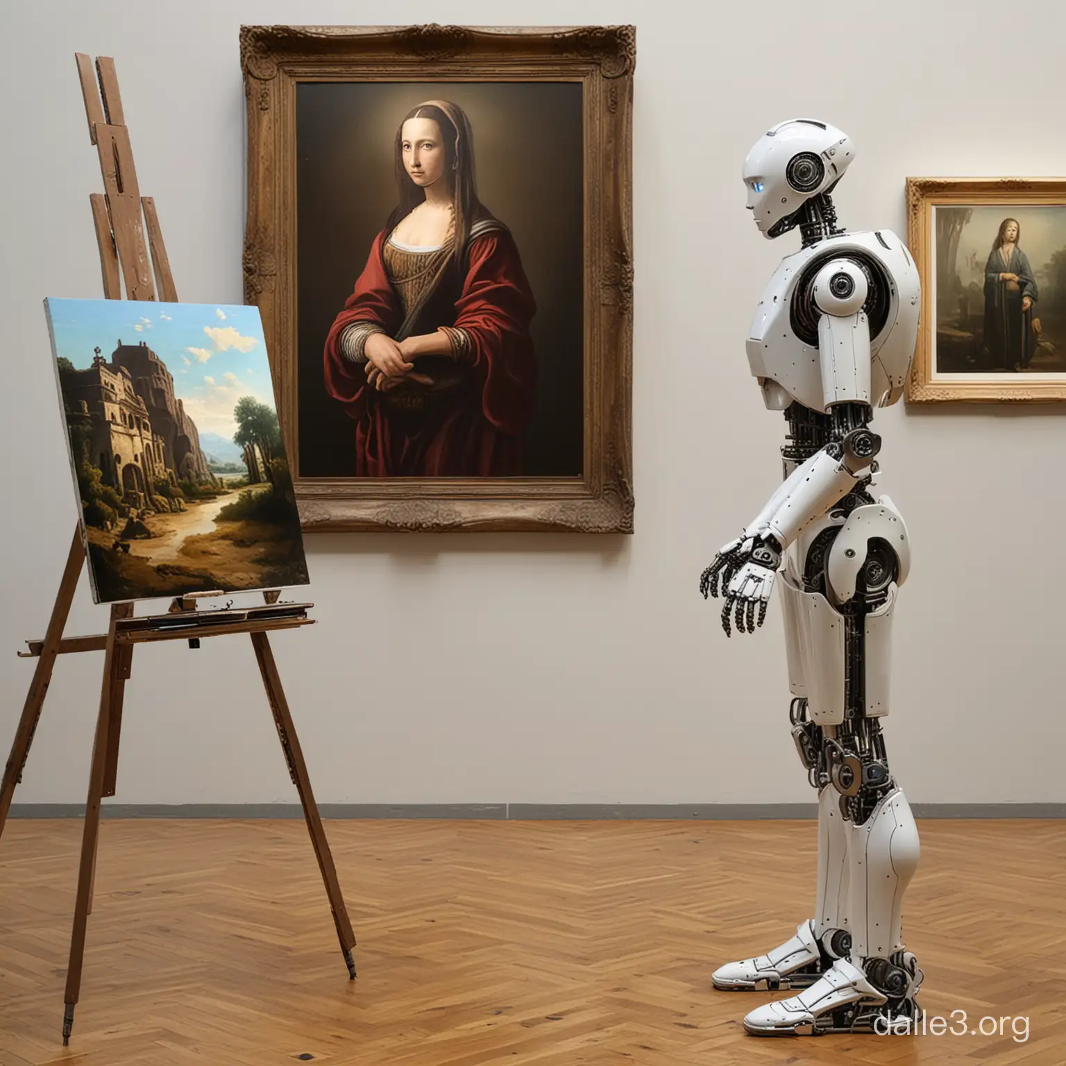Robot Admiring Artworks in Gallery | Dalle3 AI