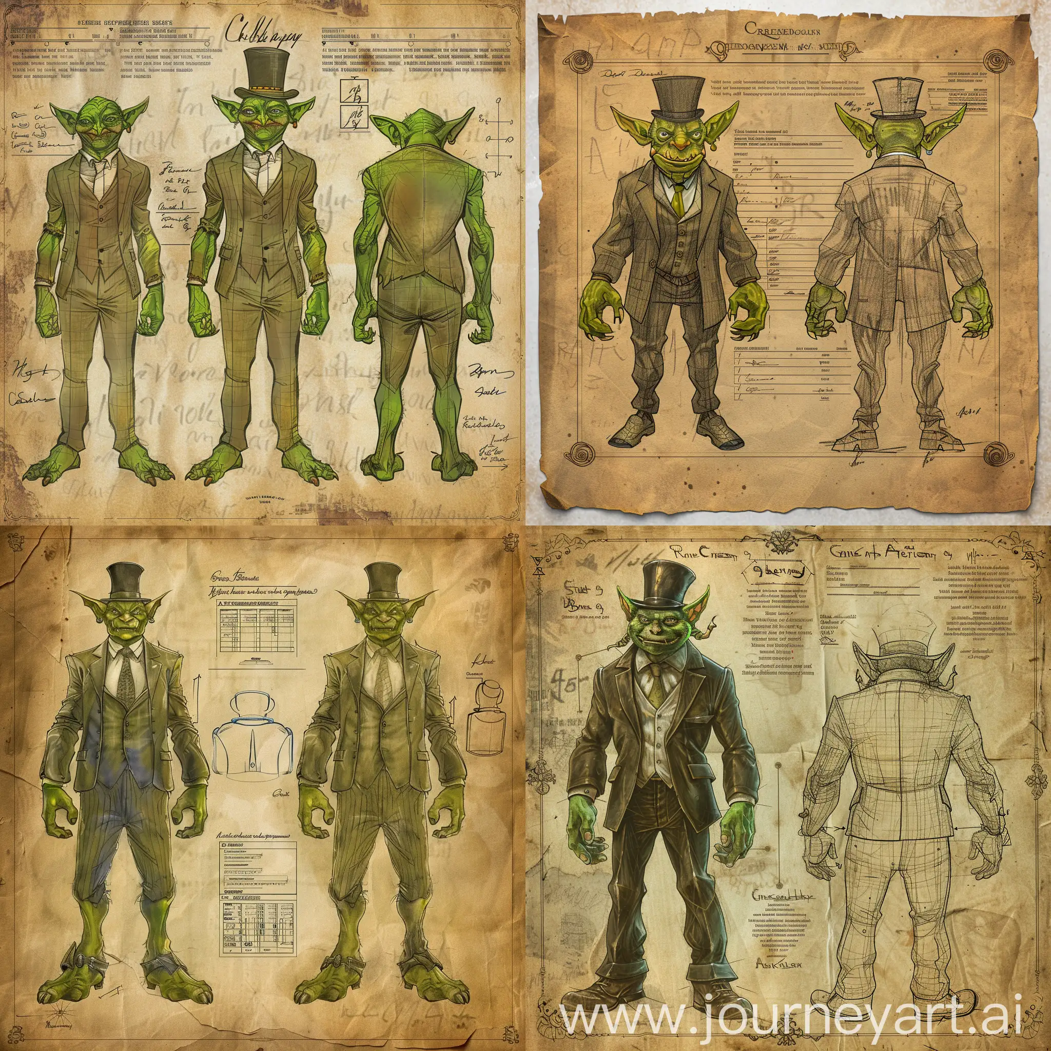 Green-Goblin-Character-Design-Sheet-in-Business-Suit-and-Top-Hat
