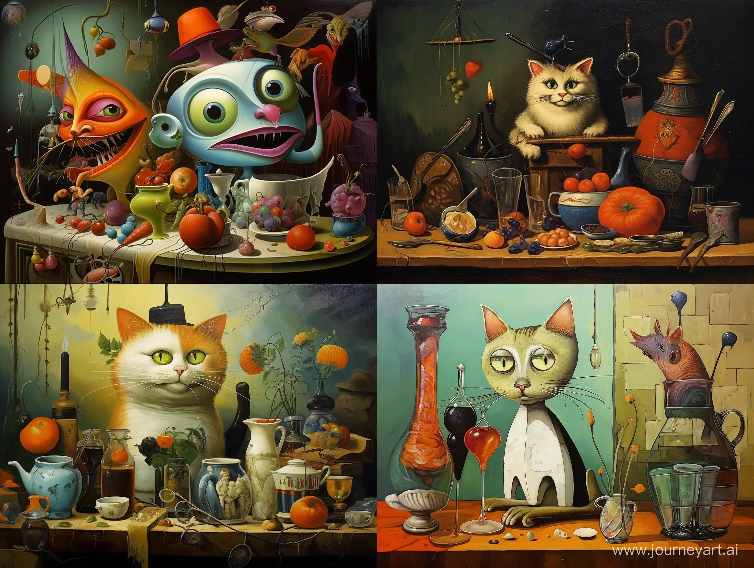 Whimsical-Cartoon-Still-Life-with-Playful-Cat