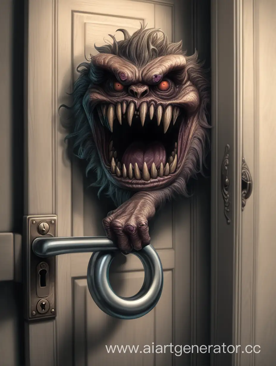 Menacing-Monster-Lurking-on-Door-Handle