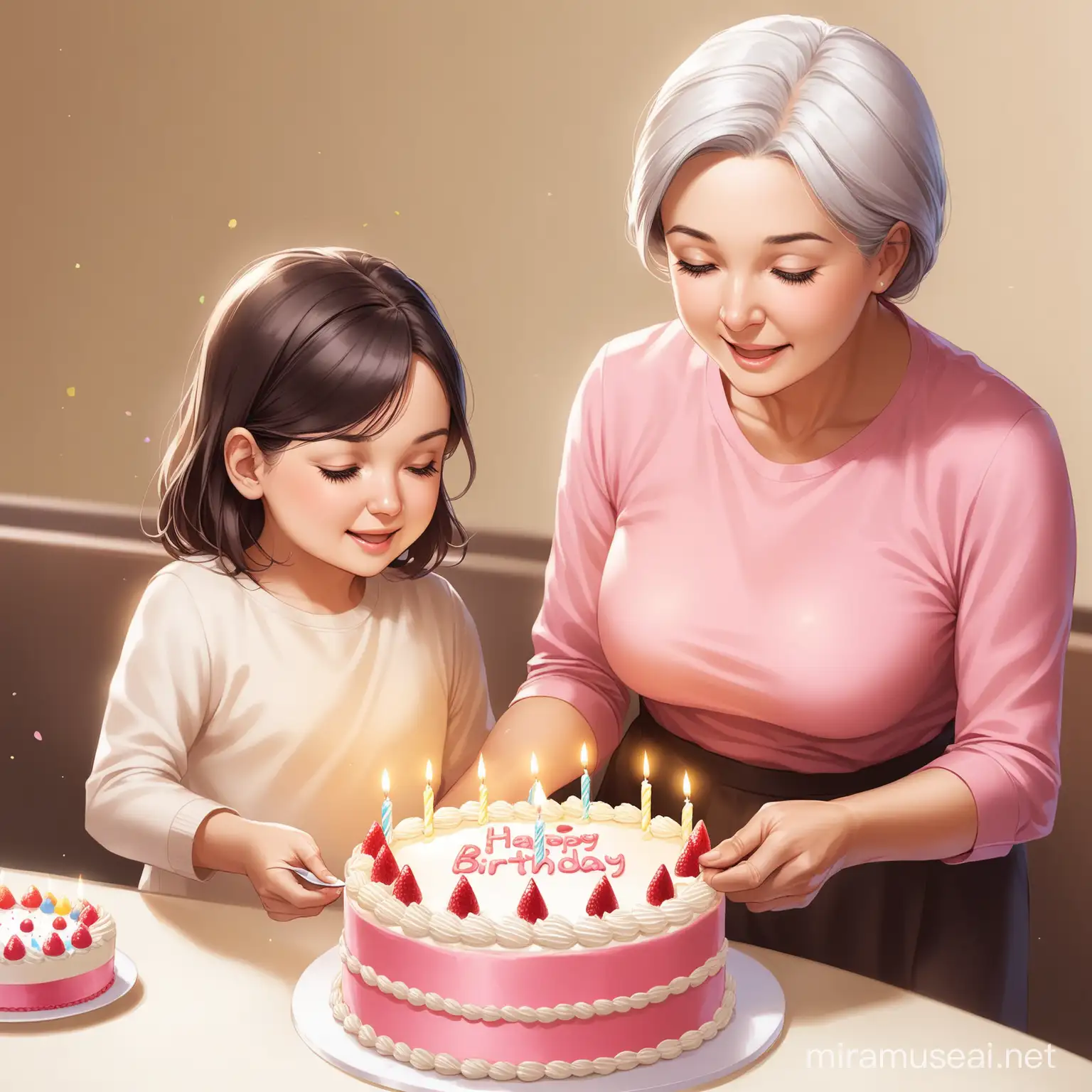 Mother and Daughter Preparing Birthday Cake Together