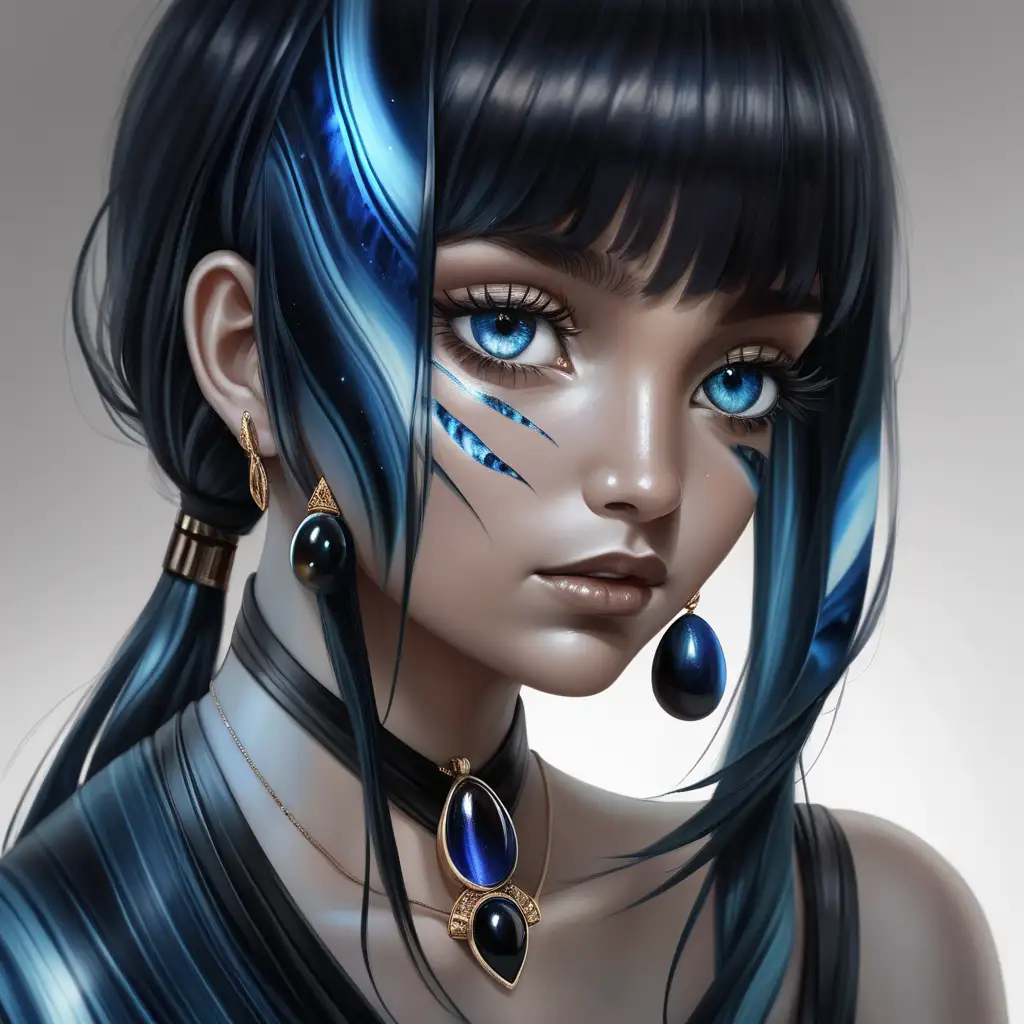 Elegant Woman Adorning Blue Tiger Eye Gemstone Jewelry