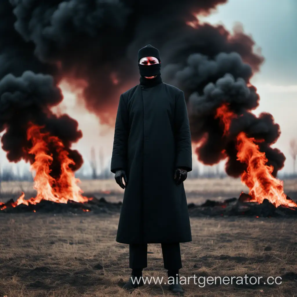 Man-in-Black-Attire-Standing-in-Burning-Kazakh-Field