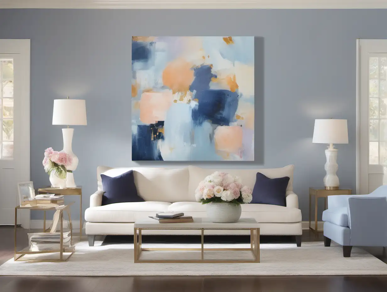 Abstract Blooming Garden Painting in Minimalist Home Setting